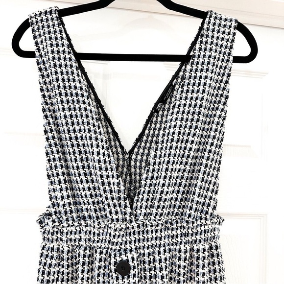ZARA Tweed Button Front Pinafore Mini Dress Sleeveless Blue Black White Sz Small - Picture 6 of 10